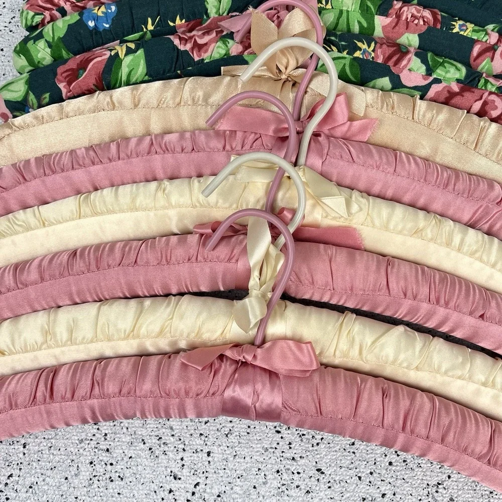 Lot of 11 Vintage Lingerie Clothing Hangers Fabric Satin Covered Cottagecore